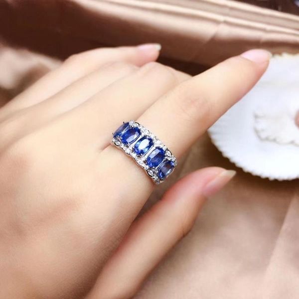 

fashion ocean blue sapphire ring with silver jewelry certified natural gem real 925 silver many gem pieces girl boy gift, Golden;silver