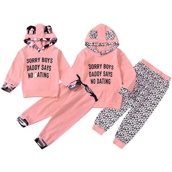 

kids letter hoodie set letter prirnted cartoon outfits infant girls baby clothes toddler leopard patchwork trousers kids clothing set 060813, White