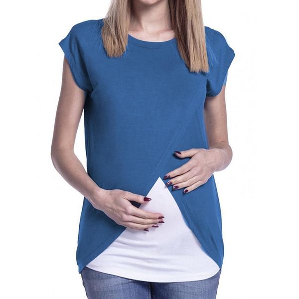 

women's maternity nursing wrap cap sleeves double layer blouse t shirt 4 colors soft fashionable breastfeeding august 13, White