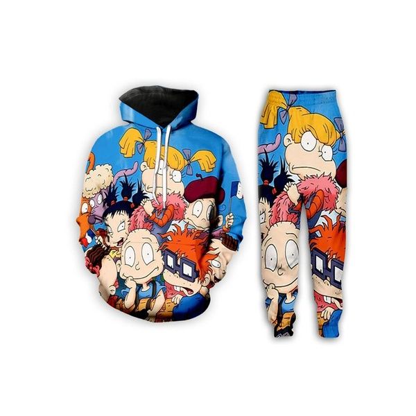 

new fashion men/womens cartoon network rugrats funny 3d casual print hoodie+pants zx17, Gray