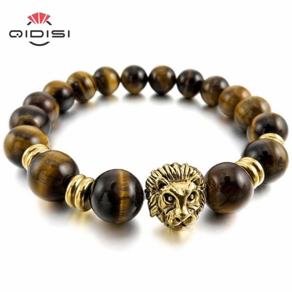 

women,men's 10mm alloy energy bracelet link wrist energy stone gold lion buddha mala bead elastic, Black