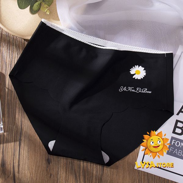 

small daisy traceless underwear women solid one piece ice silk mid waist comfortable skin friendly breathable briefs, Black;pink