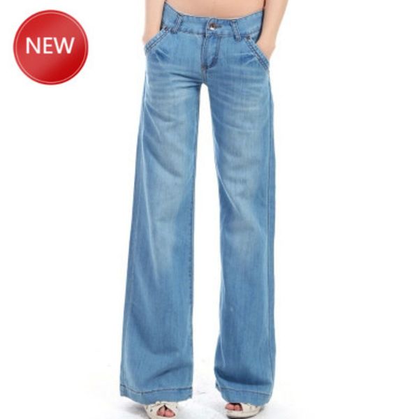 

wide leg loose big yards straight waist bell bottom ground white jeans for women trousersplus size pants, Black