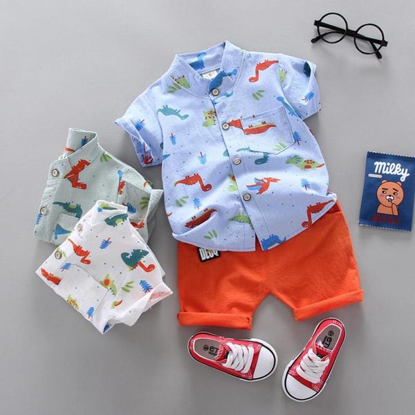 

summer lnfant baby boy clothing sets printing dinosaur with short sleeves shirt + pants suit for baby boys outfits clothes, Pink;blue