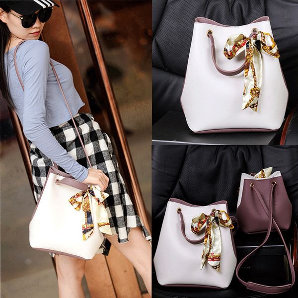 

new korean scarf bucket bag women fashion handbags messenger hobo satchel bag solid scarf handbag ladies big small bucket bags