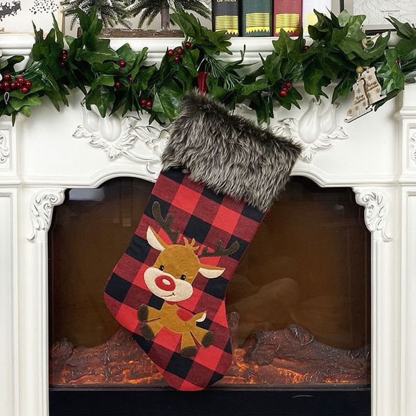 

yuletide santaclaus gift bag christmas socks christmaseve christmas ornaments cover pendant elk christmas tree plaid cloth
