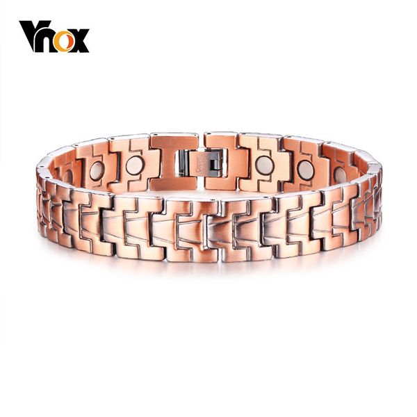

vnox healthy magnetic power bracelets pure red copper arthritis pain relief strap bracelet pulsera masculina 8.6, Golden;silver