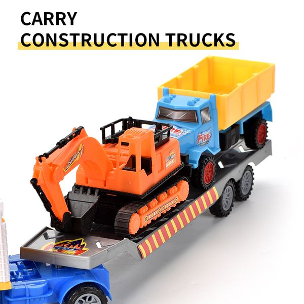 

children inertia plastic transport trucks mini forklift truck toy hook car transporter toy tractor trailer model toy set