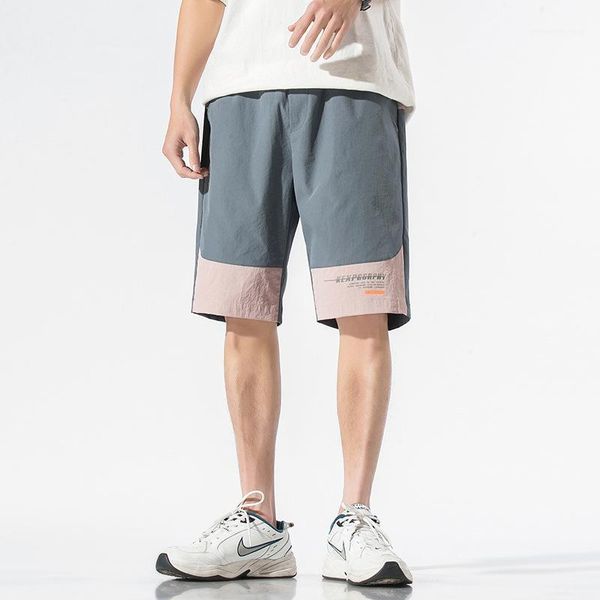 

male designer pants mens stitching sports shorts loose casual solid color summer mid waist shorts, White;black