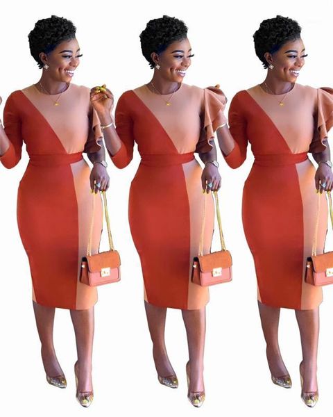 

panelled slim one side long sleeved crew neck bodycon dresses womens party dresses elegant evening formal dresses autumn two-colors, White;black