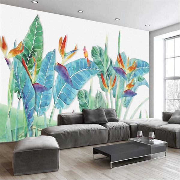 Milofi Nordische abstrakte handgemalte Bananenblatt-Blumen-TV-Hintergrund-Wandmalerei-Tapete, dekorative Malerei