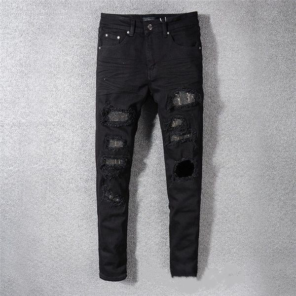 

mens designer jeans fashion street style washed ripped holes pencil pants trousers hip hop zipper ripped designer pants for men fear of god, Blue