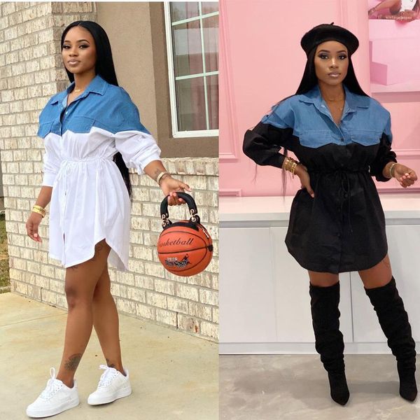 

sleeve loose high waist bandage shirt dress 2020 womens designer dresses new panelled falling shoulder long, White;black