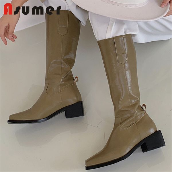

asumer 2020 new arrive western boots woman square toe thick heel casual shoes autumn winter fashion cool knee high boots women, Black