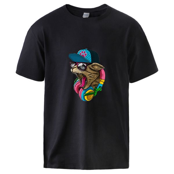 

funny cats print t shirts summer short sleeve mens tees 2020 sell o neck 100% cotton hip hip streetwear black tee