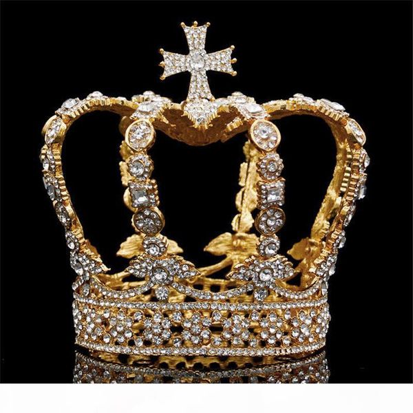 

male cross crown baroque bridal wedding crown royal king tiara wedding dress birthday party performance accessories diadem s926, Slivery;golden