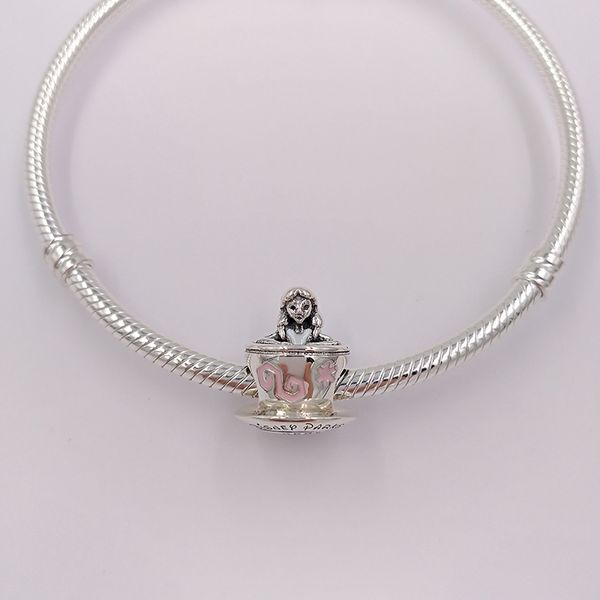 

925 серебряные шарики alice in wonderland чайная fantasyland шарм подвески подходит pandora европейский стиль ювелирных изделий браслеты оже, Golden;silver