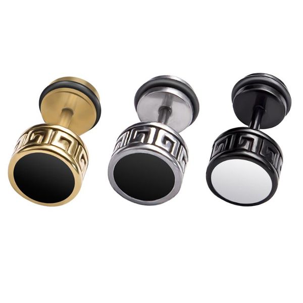 

stud 1 pair stainless steel ear studs men earrings punk barbell earring piercing for male 16 gauge, Golden;silver