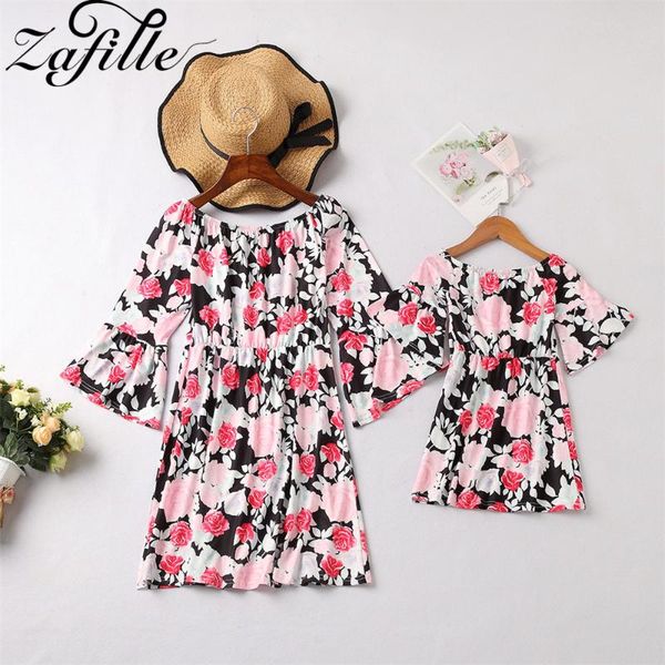 

zafille family matching clothes half sleeve floral printed off shoulder mother daughter dresses family look mommy and me clothes, Blue