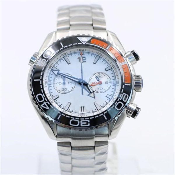 

new 3 styles 44mm masculine mens quarz chronograph silver diver wristwatches famous ceramic bezel butterfly buckle
