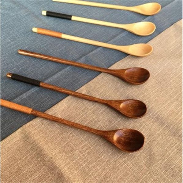 Punho longo de enrolamento de madeira Cocktail Spoons Multifuncional Colher Agitador presente Louça Ferramentas de Beber Log Retro Estilo 2 55jm F2