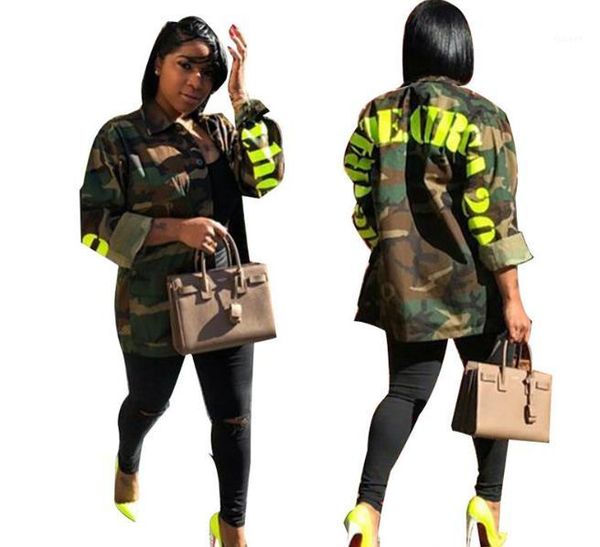 

jackets fashion womens letter printed coats casual lapel neck coat with single breasted spring women camouflage, Black;brown