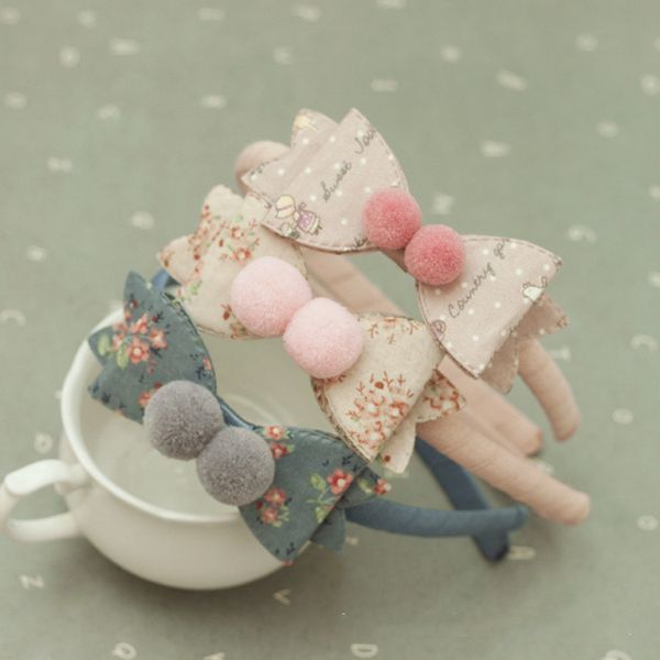 

15pcs fashion cute felt pom pom bow hairbands solid floral print bowknot hair sticks princess headwear boutique hair accessories, Slivery;white