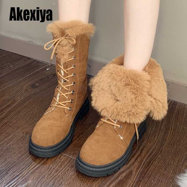 

women warm boots 2020 winter suede fur snow boots women waterproof plush square heel bottom cotton shoes 40 u337, Black
