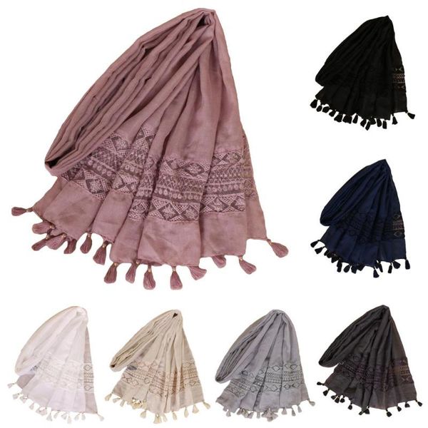 

women tassel lace plain cotton shawl scarf muslim hijab wrap large scarves stole glitter headwear fashion 210*70cm, Blue;gray