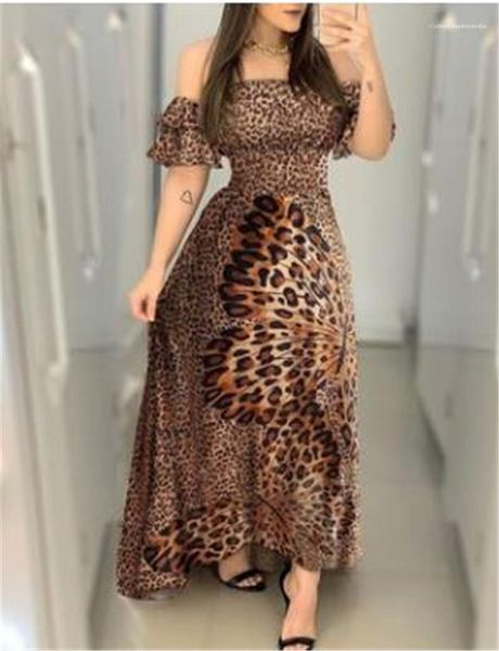 

leopard printed slash neck a line dress casual female clothing summer womens designer dress big butterfly, Black;gray