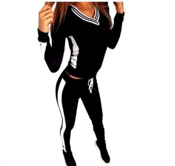 

женщины одежда из двух частей наборы 2 шт женщина набор женские пот костюмы плюс размер беговая спортивный костюм soft с длинным рукавом спо, Black