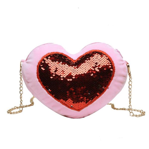

exquisite single shoulder bags female fashion plush chain winter cute sequins heart small bag multicolor mini crossbody handbags