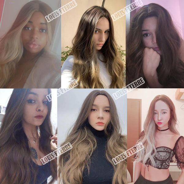 

long ombre black brown wavy wigs hightlight natural middle part synthetic wig for women cosplay heat resistant hair66