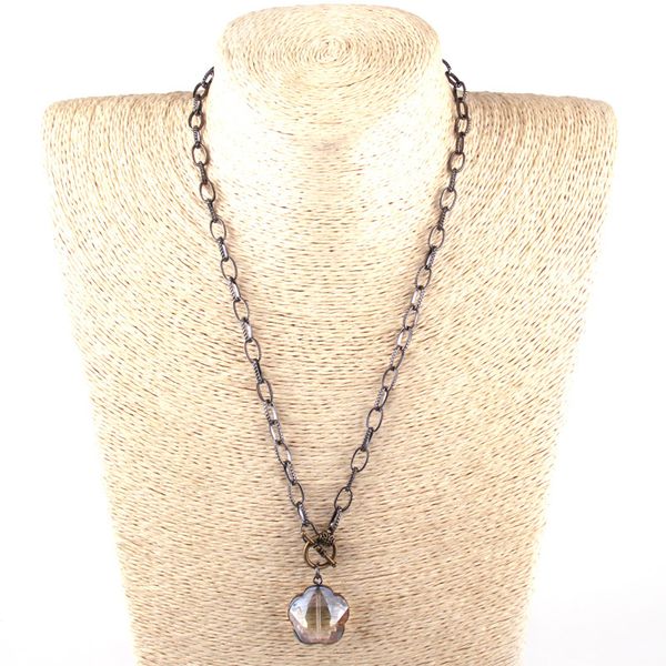 

moodpc fashion bohemian tribal jewelry big chain with crystal square & flower pendant toggle clasp ethnic necklace, Silver
