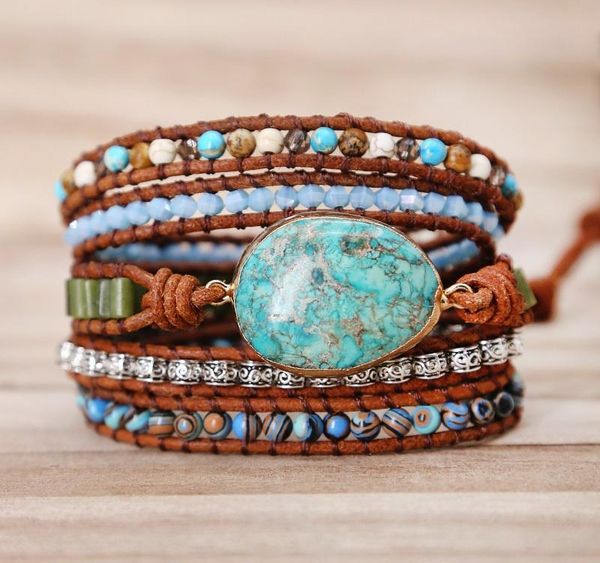 

2019 unique punk bracelets women wrap bracelets natural stones 5 layers leather cuff bracelet femme bracelets gifts dropshipping003, Golden;silver