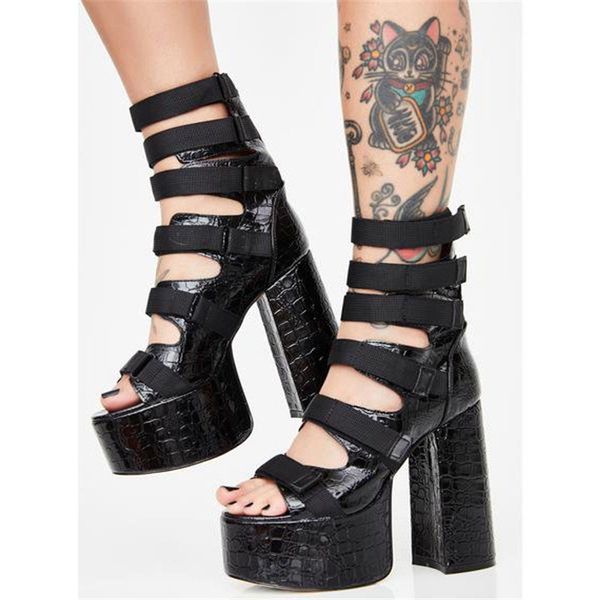 

new leopard buckle women sandals summer fashion open toe party high heels roman zebra pattern platform sandalias mujer, Black