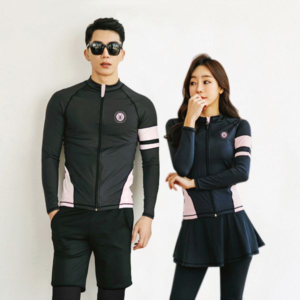

women's 4 piece rashguard swimsuit long sleeve zip front sun protection swim shirt & skirted leggings men's 3 piece rash guards
