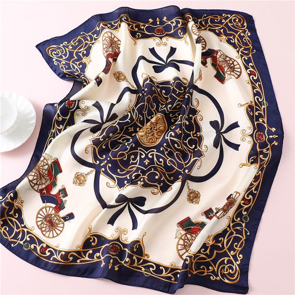 

silk neck scarf for women silk shawls wraps foulard lady office neckerchief tie luxury hand band 2020 spring new, Blue;gray