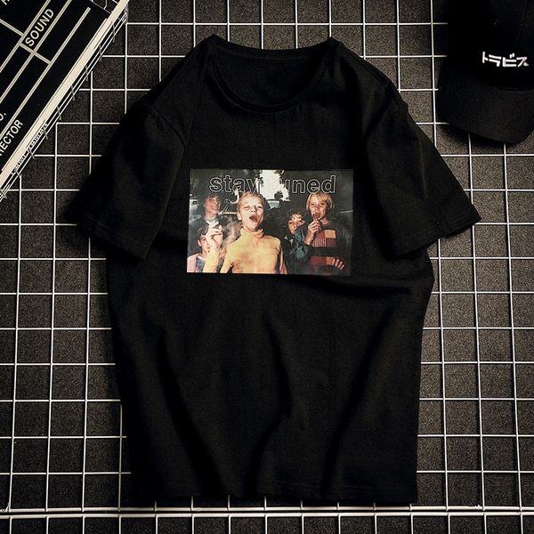 

summer 2020 designer tide men's clothing figure pattern short-sleeved youth popular men's t-shirt report, White;black