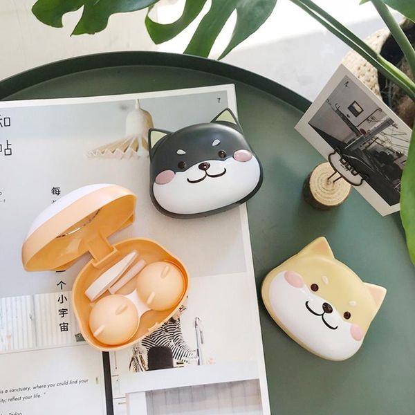 

contact myopia lens box small cosmetic contact lens case lovely cartoon box container holder, Silver