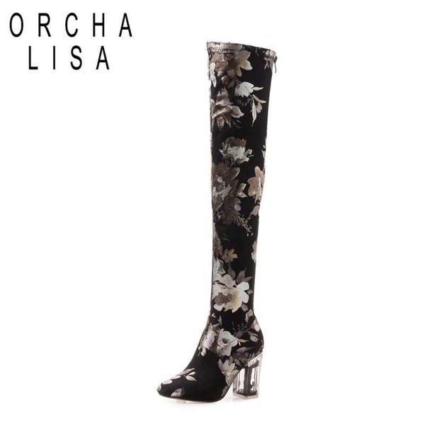 

orcha lisa slim boot over the knee autumn winter thigh high boots shoes woman botas feiminino thick heel mujer mixed color b1103, Black