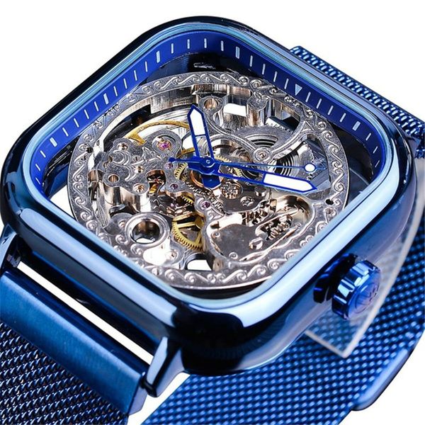 

2020 popular brand men's business watch mens auto mechanical magnet strap watch fashion royal transparent skeleton wristwatch clock, Slivery;brown