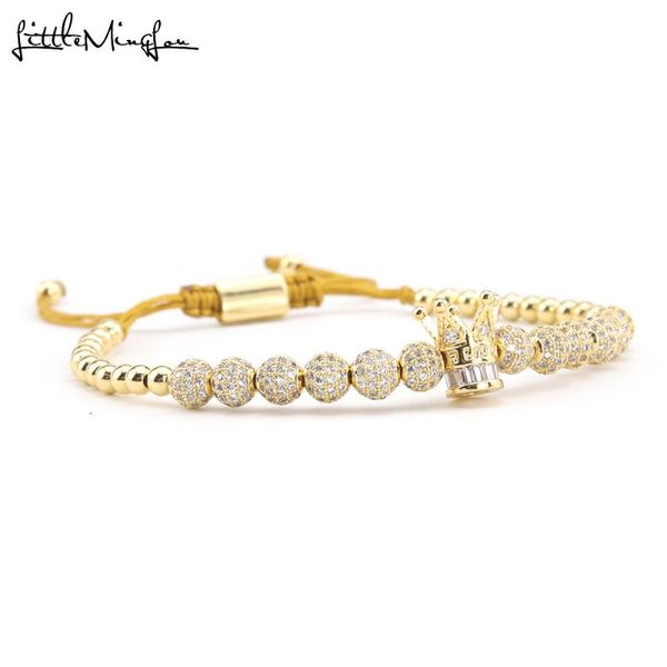 

charm bracelets luxury cz crown bracelet copper beads ball braided adjustable handmade women bangles for jewelry, Golden;silver