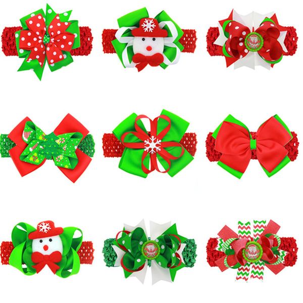 

dual-use kids hairpin christmas 4.5cm bows barrettes with head bands snowman santa hairclip + headband girls hair accessories toys d82805, Slivery;white