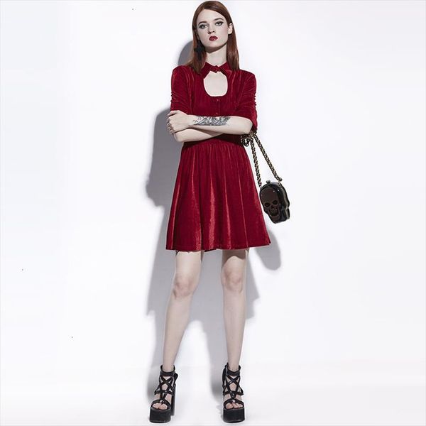 

gothic dress dark red women summer a line casual dresses goth fashion street elegant hollow preppy vintage gothics dress, Black;gray