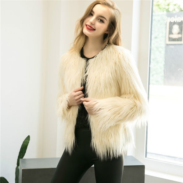 

women's fur & faux short coat female 2021 autumn and winter fashion round neck long sleeve warm tide h00286, Black