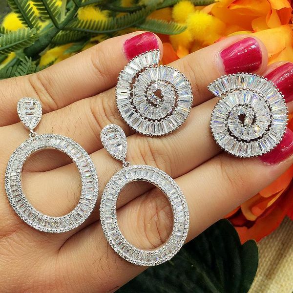 

stud godki luxury snails circle oval design clear cubic zirconia women engagement earrings studs jewelry party gift, Golden;silver