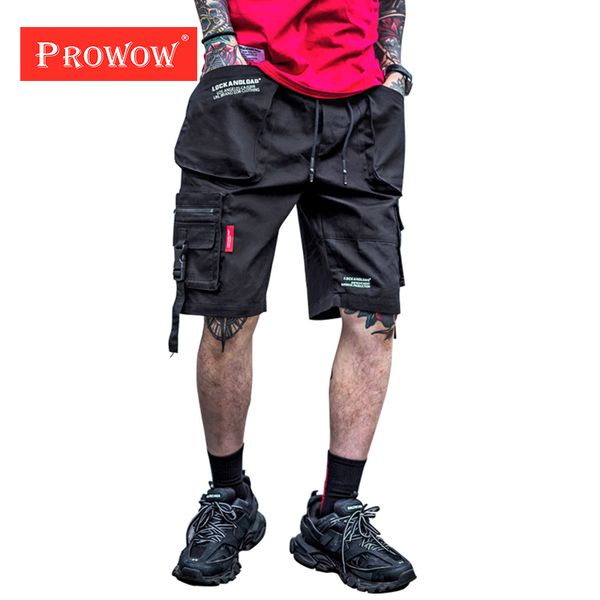 

summer harem pantscasual streetwear short trousers male shorts side strap buckle zipper pocket cargo baggy shorts hip hop pants, White;black
