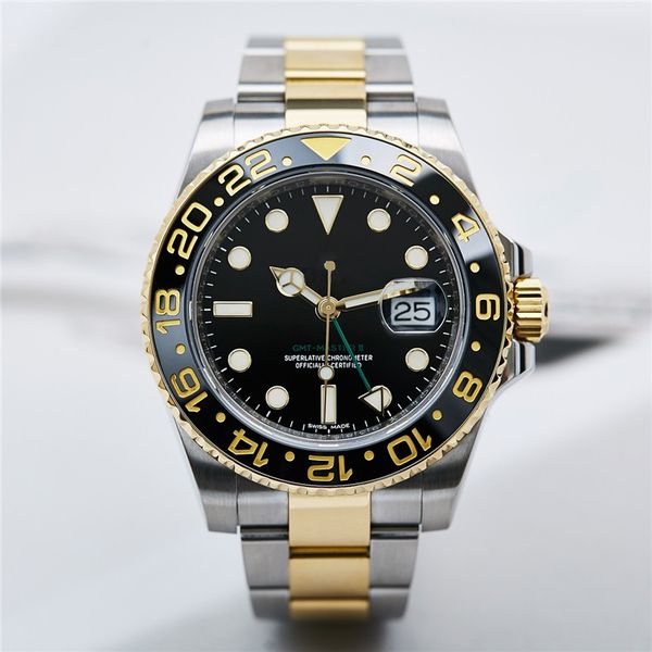 

asian watch 2813 sports automatic mechanical male men's watch 116713 ceramic bezel 40mm black dial stainless steel strap, Slivery;brown