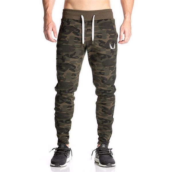 

new casual fitted tracksuit bottoms camouflage gym pants mens sports joggers elastic sweat pants gym bodybuilding sweatpants, Black